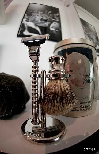 shaving cream/ alert button
